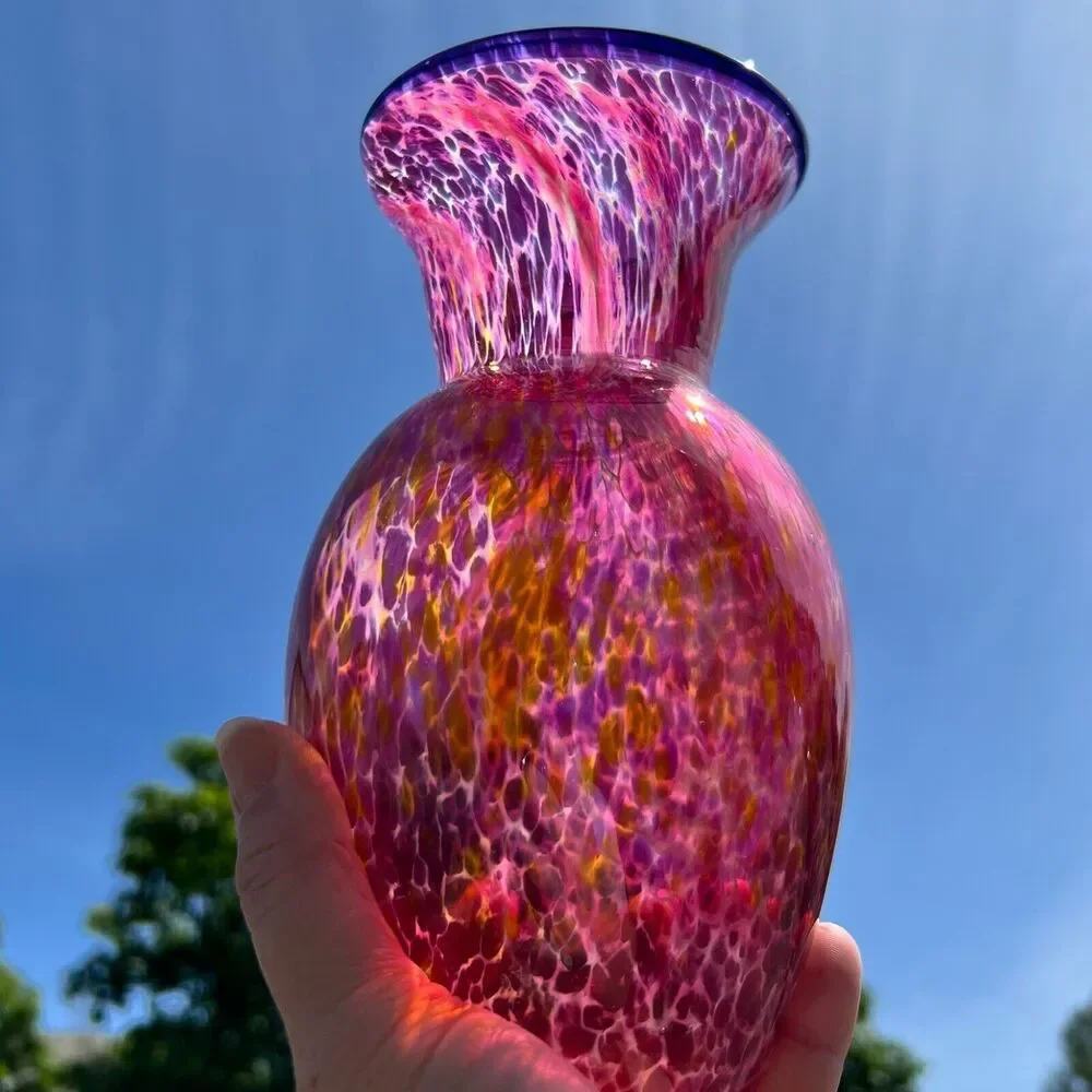 Cranberry Art‎ Glass Confetti Vase Hand Blown Tortoise Marbled Signed Brubaker